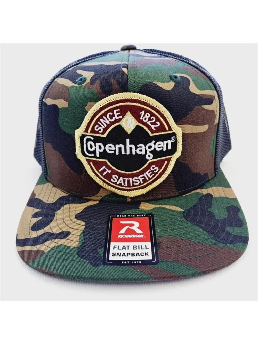 Retro Copenhagen Trucker Hat Vintage Camo Tobacco Patch Richardson Flat Bill 80s
